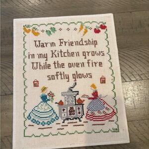 finished cross stitch kitchen cook friends embroidery stitching hospitality